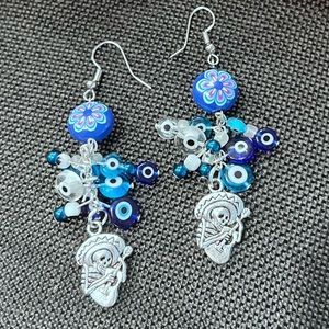 Cute Halloween or Día de los Muertos colorful earrings